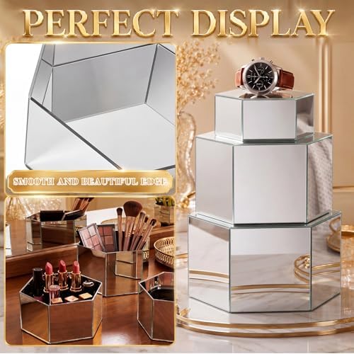 6 Pcs Acrylic Risers Cube Stands, Sliver, 7 to 12 Inch, Hexagonal in Sliver, alternate view 3