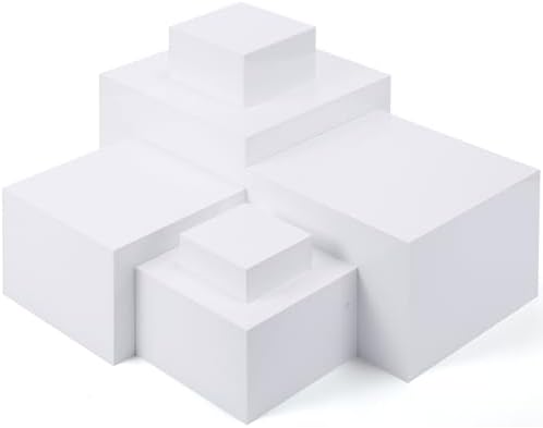 6 Pcs Acrylic Risers Cube Stands, White, 3 to 8 Inch, Square in White