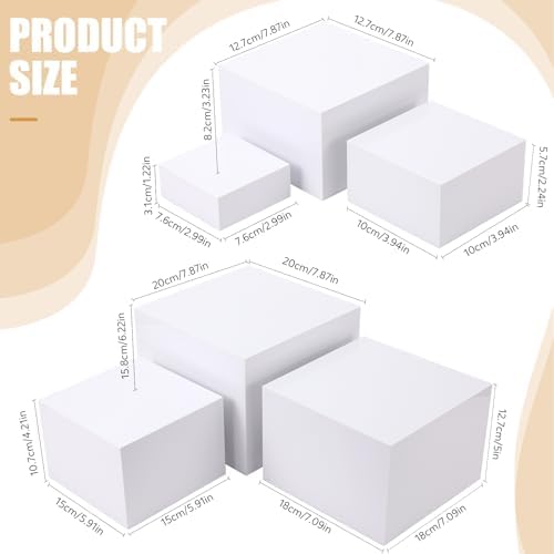 6 Pcs Acrylic Risers Cube Stands, White, 3 to 8 Inch, Square in White, alternate view 3