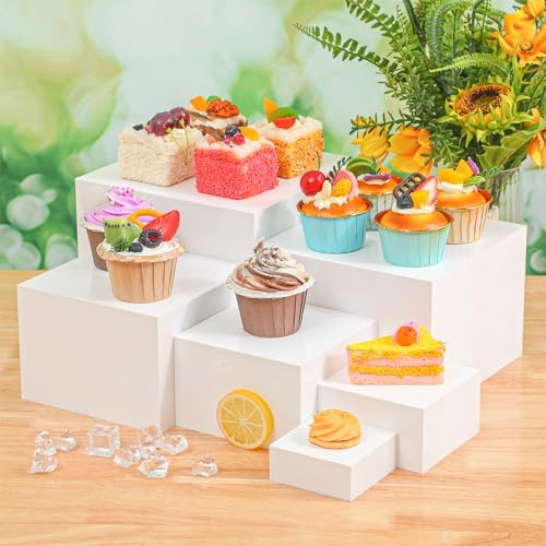 6 Pcs Acrylic Risers Cube Stands, White, 3 to 8 Inch, Square in White, alternate view 6