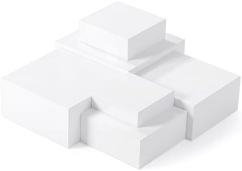 6 Pcs Acrylic Risers Cube Stands, White, 7 to 12 Inch, Square in White