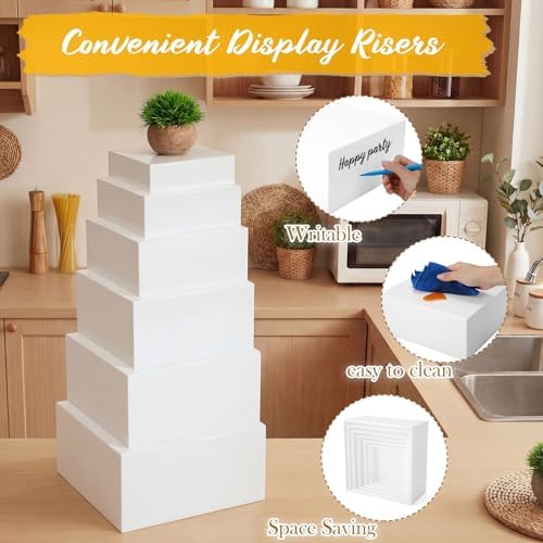 6 Pcs Acrylic Risers Cube Stands, White, 7 to 12 Inch, Square in White, alternate view 4