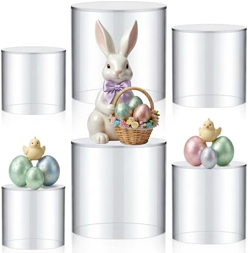 6 Pcs Acrylic Risers Display Stands 4" 5" 6" Round Cake Cylinder Pedestal Stands for Dessert Table, Buffet