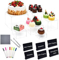 6 Pcs Acrylic Risers for Display, Clear Buffet Risers with 7 Colored Markers, 6 Mini Signs, Cookie Tongs &
