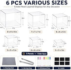 6 Pcs Acrylic Risers for Display, Clear Buffet Risers with 7 Colored Markers, 6 Mini Signs, Cookie Tongs &, alternate view 2