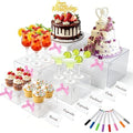 6 Pcs Acrylic with Bowknot, Mini Signs and Markers, Clear in Clear