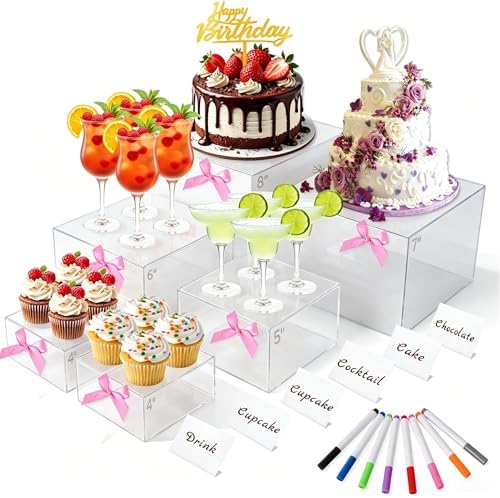 6 Pcs Acrylic with Bowknot, Mini Signs and Markers, Clear in Clear