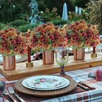 6 Pcs Artificial Fall Flowers Silk Fall Bouquet Fake Rose Orange, alternate view 5