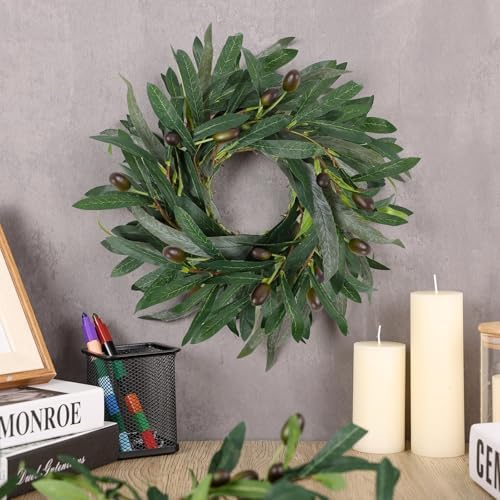 6 Pcs Artificial Summer Olive Wreaths Greenery Wreath Mini Green Kitchen Cabinet Wreaths Spring Wreath for Front, alternate