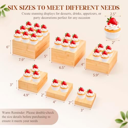6 Pcs Bamboo Buffet Risers and Stands for Food, 4''-7.9'' in Bamboo, alternate view 2