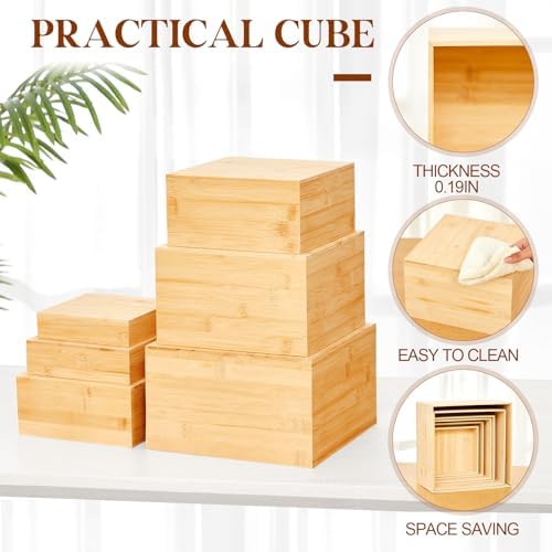 6 Pcs Bamboo Buffet Risers and Stands for Food, 4''-7.9'' in Bamboo, alternate view 3