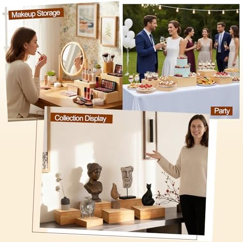 6 Pcs Bamboo Buffet Risers and Stands for Food, 4''-7.9'' in Bamboo, alternate view 5
