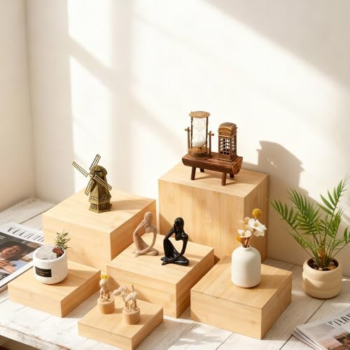 6 Pcs Bamboo Buffet Risers and Stands for Food, 4''-7.9'' in Bamboo, alternate view 6