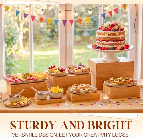 6 Pcs Bamboo Buffet Risers and Stands for Food, 7''-12'' in Bamboo, alternate view 2