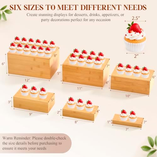 6 Pcs Bamboo Buffet Risers and Stands for Food, 7''-12'' in Bamboo, alternate view 3