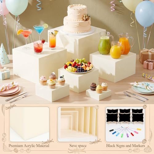 6 Pcs Beige Acrylic Buffet Risers, Food Display Stands 8"-3" in cream, alternate view 3