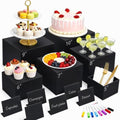 6 Pcs Black Buffet Risers and Stands with Mini Table Sign and Maker in Black