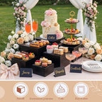 6 Pcs Black Buffet Risers and Stands with Mini Table Sign and Maker in Black, alternate view 3