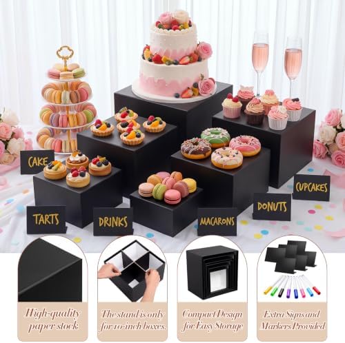 6 Pcs Black Buffet Risers and Stands with Mini Table Sign and Maker in Black, alternate view 5