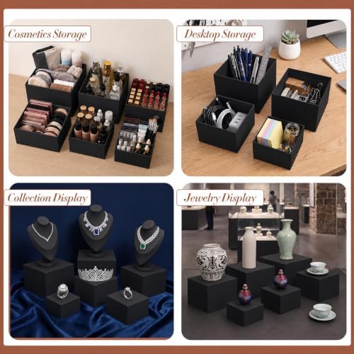 6 Pcs Black Buffet Risers and Stands with Mini Table Sign and Maker in Black, alternate view 6