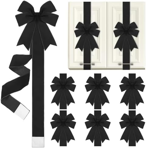 6 Pcs Black Velvet Christmas Cabinet Bows Ribbons for Kitchen