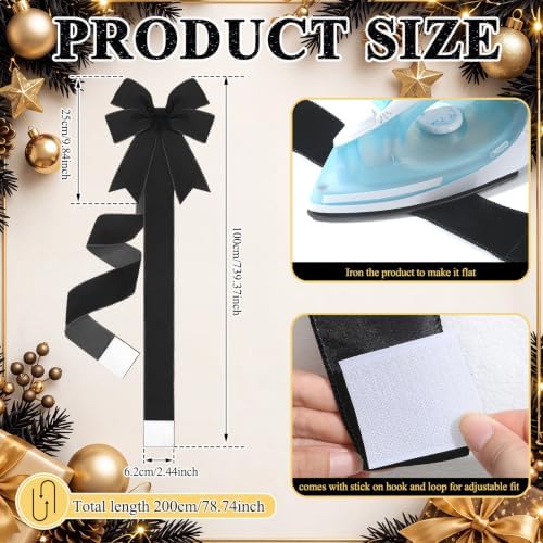 6 Pcs Black Velvet Christmas Cabinet Bows Ribbons for Kitchen, alternate view 2
