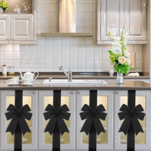 6 Pcs Black Velvet Christmas Cabinet Bows Ribbons for Kitchen, alternate view 4