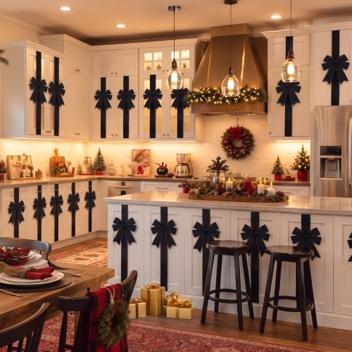 6 Pcs Black Velvet Christmas Cabinet Bows Ribbons for Kitchen, alternate view 5
