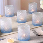 6 Pcs Blue Gradient Votive Candle Holders Glass Tea Light Candles Holder in Blue