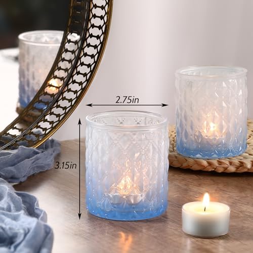 6 Pcs Blue Gradient Votive Candle Holders Glass Tea Light Candles Holder in Blue, alternate view 2