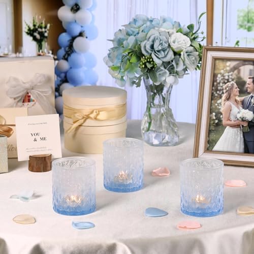 6 Pcs Blue Gradient Votive Candle Holders Glass Tea Light Candles Holder in Blue, alternate view 3