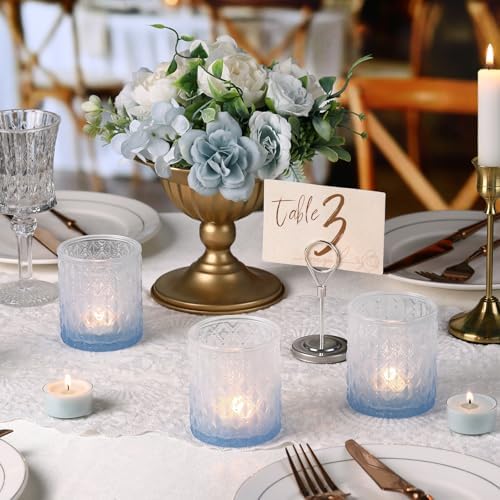 6 Pcs Blue Gradient Votive Candle Holders Glass Tea Light Candles Holder in Blue, alternate view 4