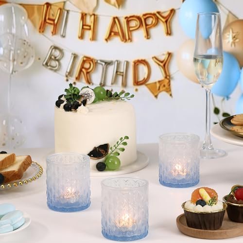 6 Pcs Blue Gradient Votive Candle Holders Glass Tea Light Candles Holder in Blue, alternate view 6