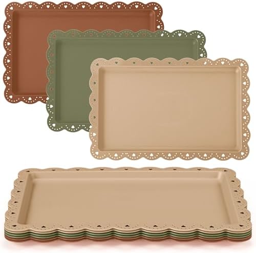 6 Pcs Brown and Sage Green Serving Trays Plastic Food Platters