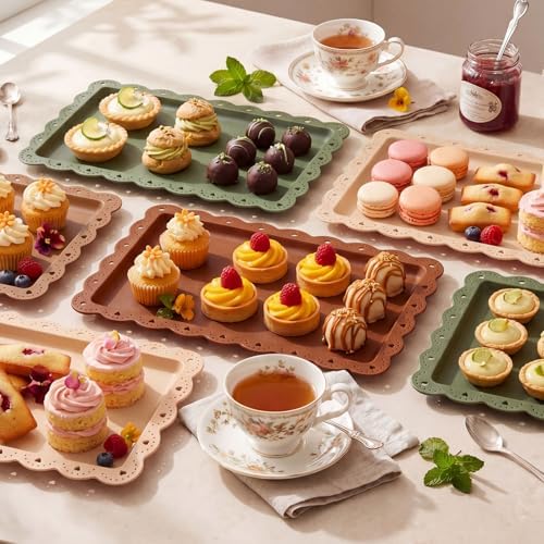 6 Pcs Brown and Sage Green Serving Trays Plastic Food Platters, alternate view 2