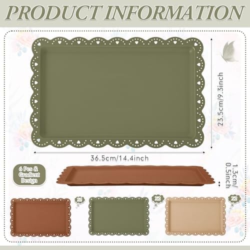 6 Pcs Brown and Sage Green Serving Trays Plastic Food Platters, alternate view 3