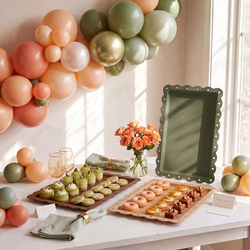 6 Pcs Brown and Sage Green Serving Trays Plastic Food Platters, alternate view 5