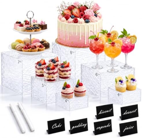 6 Pcs Buffet Risers, Acrylic Buffet Table Risers and Stands, Food Display Risers for Party Catering Dessert