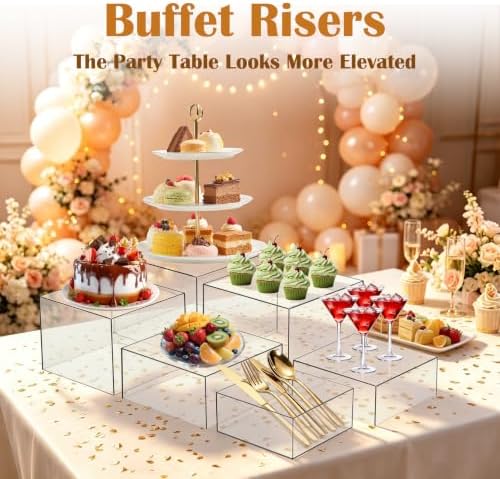 6 PCS Buffet Risers and Stands, Dessert Food Display for Buffet Table in Transparent, alternate view 3