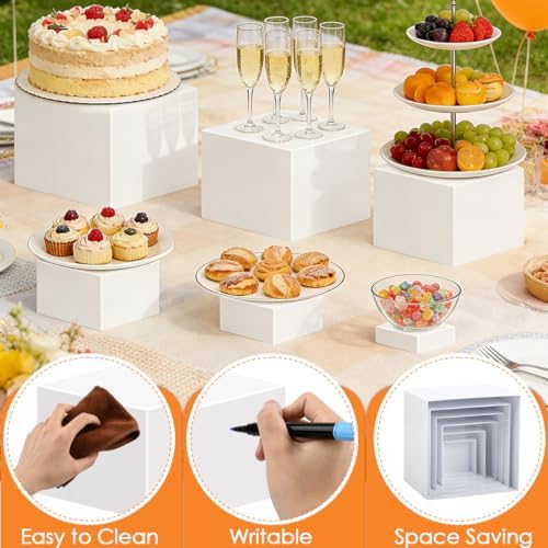6 PCS Buffet Risers and Stands, Food Risers for Buffet Table, Food Display Risers for Party, White Acrylic Boxes, alternate