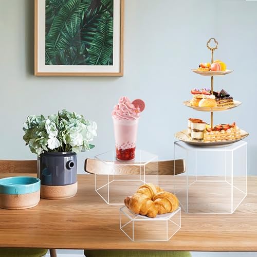 6 Pcs Buffet Risers, Dessert Stands, Acrylic Boxes for Display, Hexagonal Jewelry Showcase, Riser Display Cases, alternate