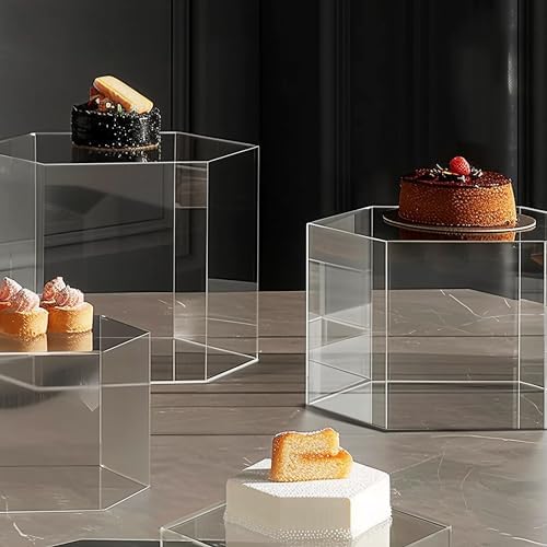 6 Pcs Buffet Risers, Dessert Stands, Acrylic Boxes for Display, Hexagonal Jewelry Showcase, Riser Display Cases, alternate