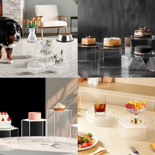 6 Pcs Buffet Risers, Dessert Stands, Acrylic Boxes for Display, Hexagonal Jewelry Showcase, Riser Display Cases, alternate