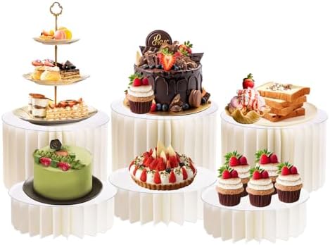 6 Pcs Buffet Risers, Foldable Food Display Risers, White in White