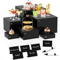 6 Pcs Buffet Risers, Food Risers Display Stands with Mini Sign and Maker in Black