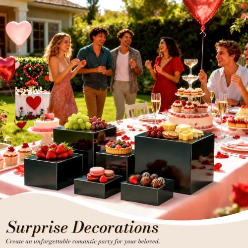 6 Pcs Buffet Risers, Food Risers Display Stands with Mini Sign and Maker in Black, alternate view 2