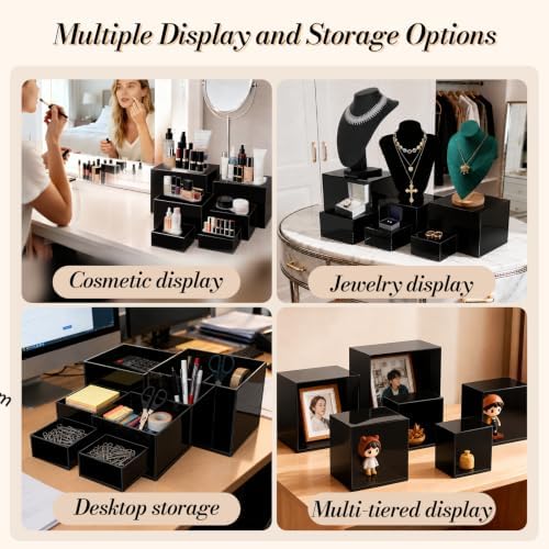 6 Pcs Buffet Risers, Food Risers Display Stands with Mini Sign and Maker in Black, alternate view 6