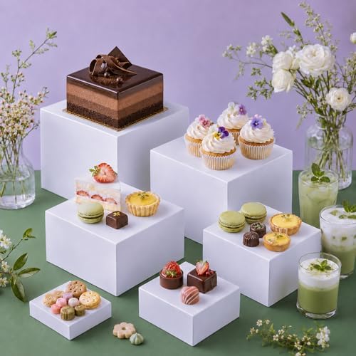 6 PCS Buffet Risers, Food Risers for Buffet Table, (Size 3",4",5",6",7",8")Cube Boxes Display with Hollow