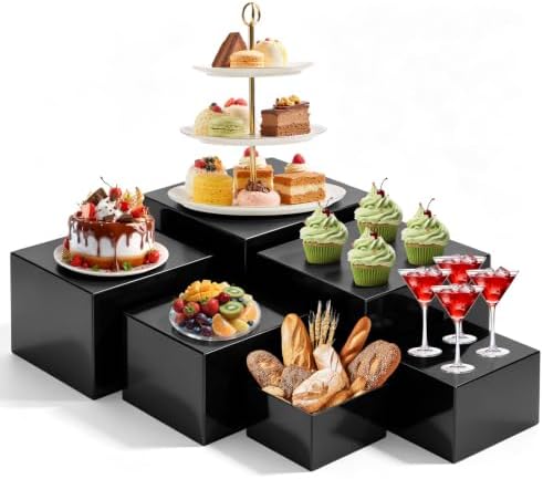 6 PCS Buffet Risers, Large Food Risers for Buffet Table in Black