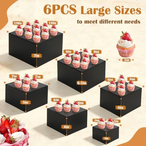 6 PCS Buffet Risers, Large Food Risers for Buffet Table in Black, alternate view 2